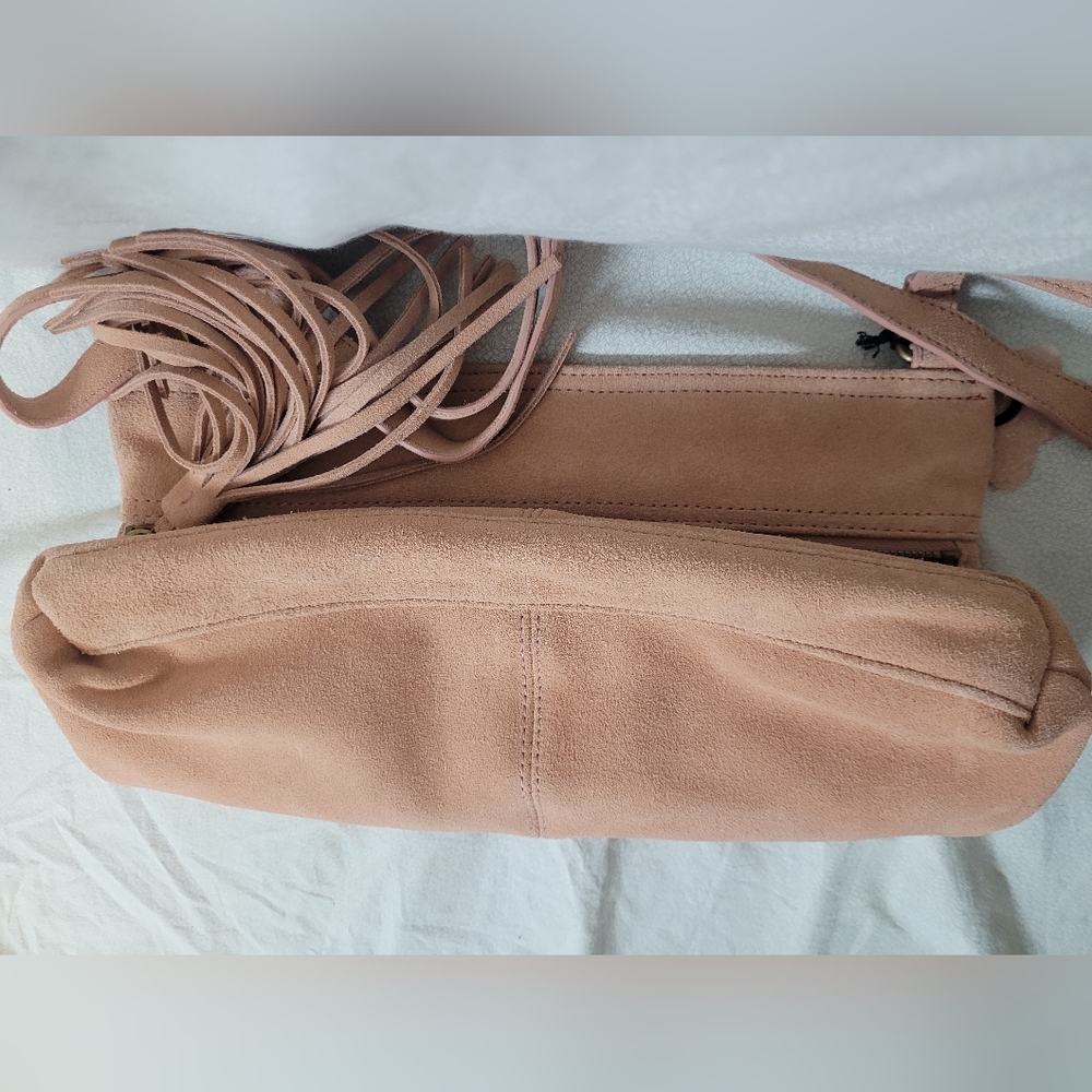 New W/o Tags MARGOT Purse Elegant Ballet Pink Suede Leather Crossbody Bag Boho - Picture 10 of 13